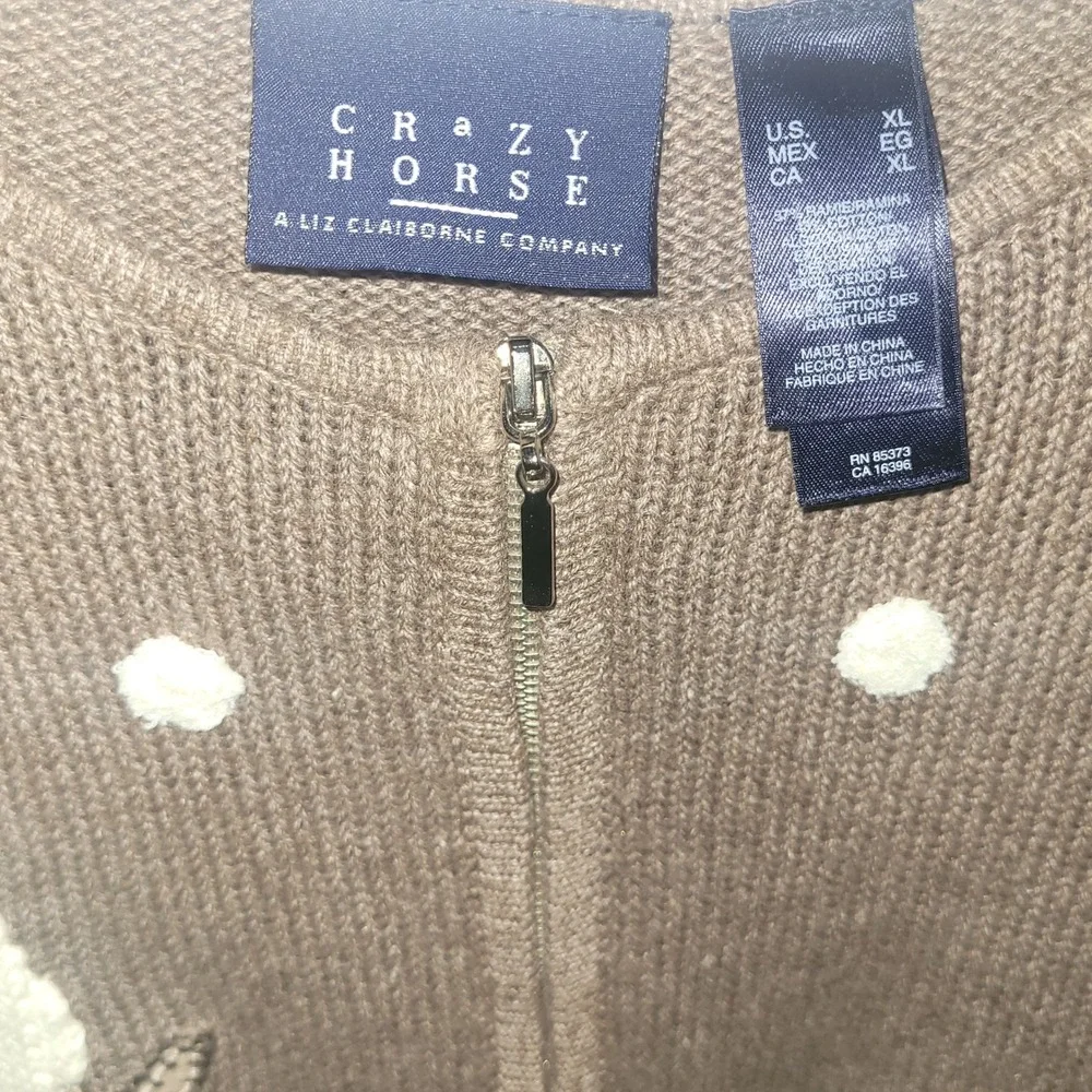 Crazy Horse XL Cardigan Sweater Brown Dogs Embroidered Knit Full Zip‎ vintage - Picture 2 of 6